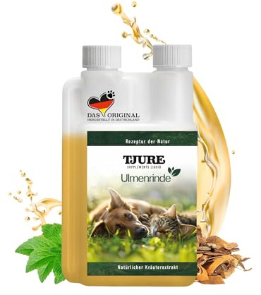 TJURE Ulmenrinde Liquid für Hunde & Katzen | 250 ml | Natürliche Magen Darm Unterstützung | Flüssige Ulmenrinde mit Honigkraut | Ohne Aufkochen | Naturkraft ohne Zusätze | Made in Germany