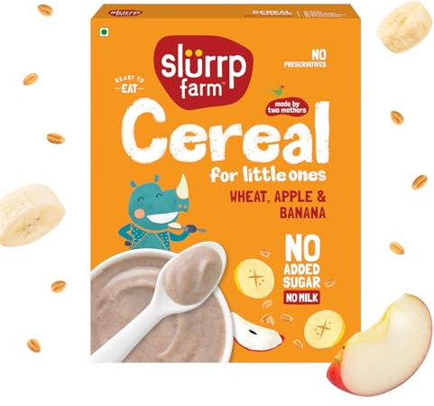 Slurrp Farm Healthy Cereal for Kids | Wheat, Apple & Banana | No Added Sugar, Milk or Preservatives | Iron & Vitamin Fortified | Easy to Digest | Healthy Baby Food | 10.58 Oz (300g)