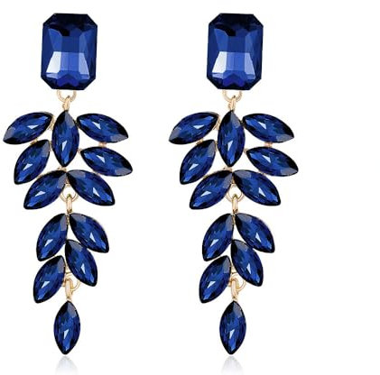 FDEETY Damen Kristall Ohrringe - Lange Quaste Baumeln für Hochzeit Braut - Modeschmuck Strass (Blau)