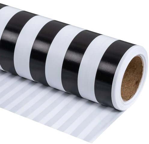 RUSPEPA Geschenkpapier – Mini-Rolle – schwarz-weißes StreifenDesign, perfekt für Hochzeit, Geburtstag, Babyparty, Party – 44,5 cm x 10 m