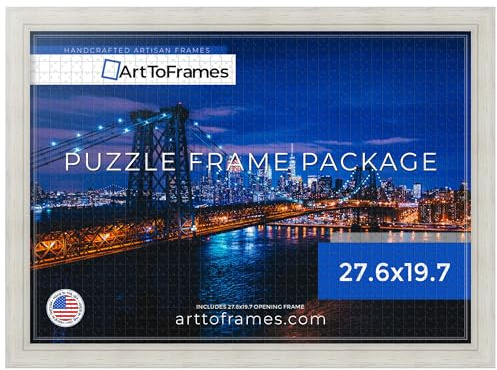 ArtToFrames 27.6x19.7 INCH/70x50 CM White Frame for 1000 Piece Puzzles.This 1.50 Inch Custom Wood Puzzle Frame is White - Comes with Economy Acrylic (Puzzle0066-78238-YWHT-27.6x19.7)