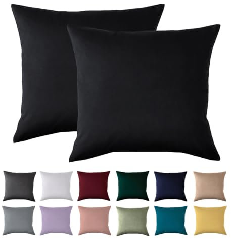 Kissenbezug 80x80 2er Set - Kopfkissenbezug 80 x 80 cm Schwarz Für Kissen 100% Mikrofaser Kissenhülle Bügelfrei & Knitterfrei mit Reißverschluss