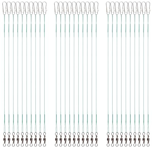 30pcs Fishing Leaders, 11.22 Inch Stainless Steel Fishing Line Leader Fishing Wire Leader Fishing Accessories, Connecting Fishing Tackle Lure or Hook, for Saltwater and Freshwater (Green)
