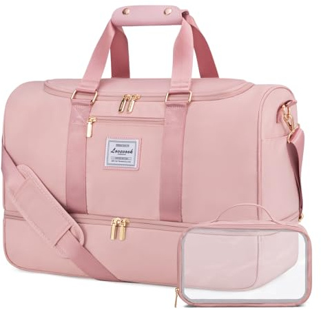 LOVEVOOK Borsone da Viaggio Borsa Palestra Donna, 50L Borsa Parto Ospedale Mamma Nascita con Scomparto per le Scarpe, Impermeabile Borsa Sportiva Piscina, Grande Weekend Travel Duffel Gym Bag, Rosa