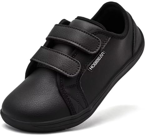 HOBIBEAR Kids Wide Barefoot Shoes Boys Girls Minimalist School Trail Running Walking Sneaker All Black