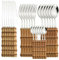MYDESIDY Set di stoviglie da 24 Pezzi Set di Posate in Acciaio Inossidabile con Manico in bambù Set di Posate Stoviglie Coltello da Bistecca Posate