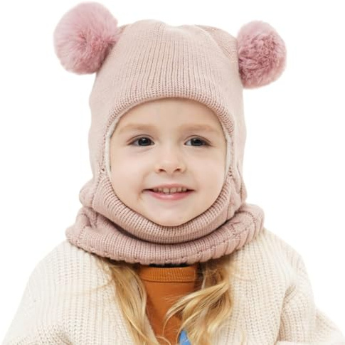 AYPOW Baby Kinder Wintermütze Sturmhaube für 1-6 Jahre, Multifunktions Thermo Winddichte Strickmütze Schalmütze für Mädchen Jungen Kleinkinder, Fleece Gefütterte Schlupfmütze Kapuze für Outdoor