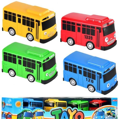 Lot de 4 mini bus - Mini voiture à traction arrière - Modèle de bus - Jouet créatif pour cadeau - Pour garçons et filles (7 cm)