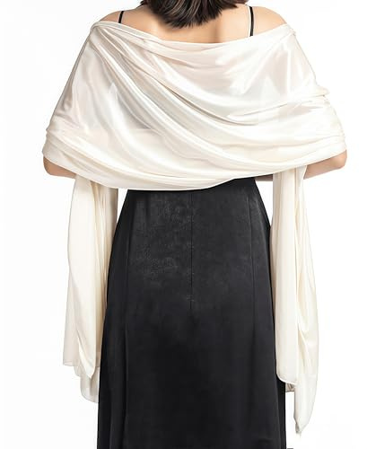 Stola da donna in chiffon elegante leggera morbida grandi dimensioni per abito Scialle Donna In Raso Chiffon Silky Sciarpa Tinta Unita Wrap Stola Per Sposa Damigella Cerimonia (panna)