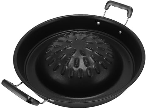 SENECESLI Thai Korean BBQ Grill Pan, Non Stick Smoke Steak Pan Aluminum for Shabu Vegetable Egg Pork Beef, Toppers Barbecue Grill Plates (30cm/11.81in Black)