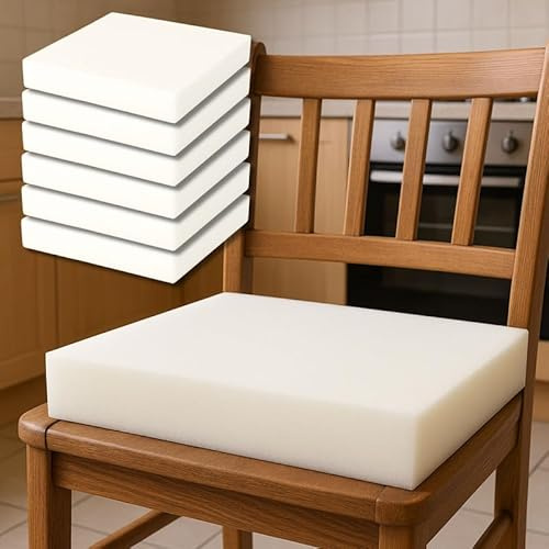 Set 6 Spugna per Cuscini 40x40, Spugna per Imbottitura Cuscini Sedie Cucina e Cuscini Divani e Divanetti per Interno ed Esterno, in Morbido Poliuretano Espanso per Imbottitura (40x40x5)