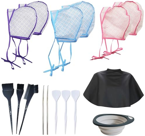 Set di 6 ciocche di cappa per ciocche, con pettine, ciotola per la tintura dei capelli, mantello anti-sporco, ciocche fai da te, accessori, cappe regolabili con ganci in plastica