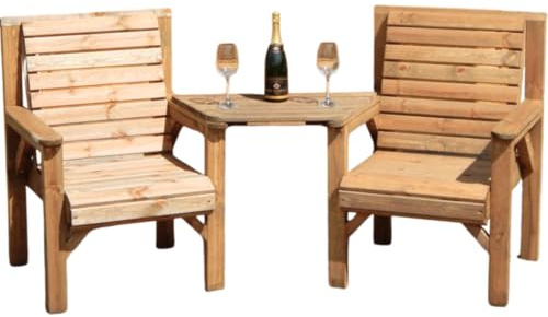 Garden Furniture Wooden Twin Chairs with Detachable Table – Outdoor Patio Furniture Set, Solid Wood, Fully Assembled, Durable Wooden Furniture for Garden & Decking