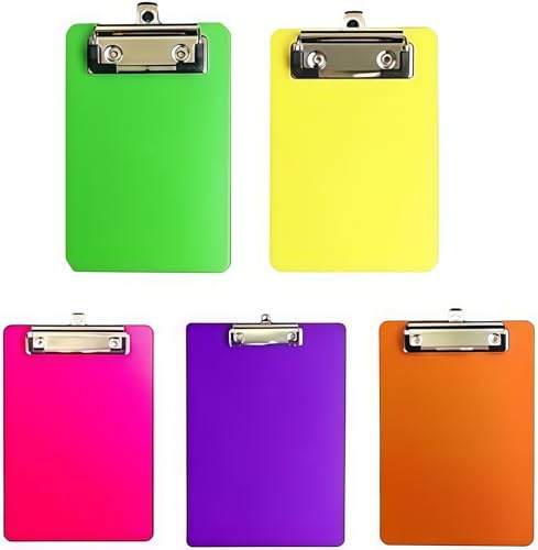 Loopunk 5 mini tavolette portablocco in plastica colorata, con clip per lista della spesa, tabellette segnapunti per ristoranti, uffici (10 x 15 cm)