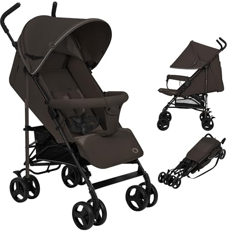 LIONELO Elia Passeggino Leggero, Compatto, Pieghevole per bambini da 6 Mesi (Chocolate) | 6-36 Mesi, Leggero e Compatto, Schienale Reclinabile in Posizione Sdraiata, Cinture 5 Punti, Cappottina UV, Grande Cestino