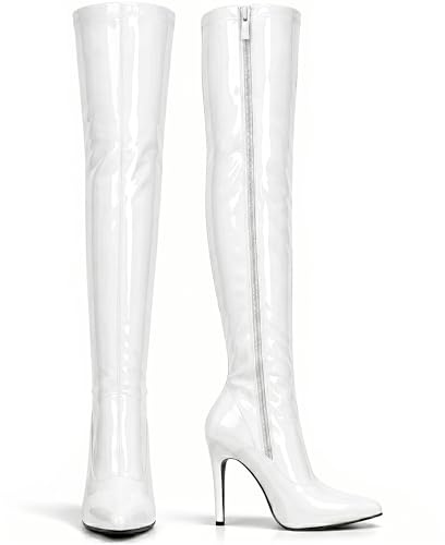Golden Beads Women Thigh High Boots Over The Knee Boots With High Stiletto Heels Zip Up Boots in Pointy Toe