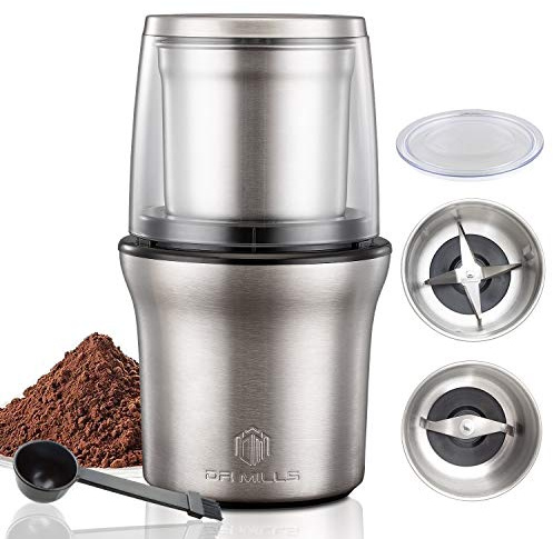 DR MILLS DM-7412M Stainless Steel Electric Dried Spice and Coffee Grinder,2 in 1 Wet and Dry, Removable Cups, Dishwasher Safe