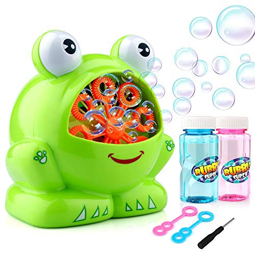 Baztoy Machine a Bulle, Jouet Enfant 3 4 5 6 7 8 9 10 Ans Bulles de Savon Automatique Portable Souffleuse à Bulles avec 2 Bouteilles Liquide Garçons Filles Cadeau Jeux Jardin Plein Air