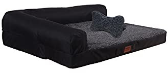 RAIKOU Weiches Hundebett, Hundekissen mit kuscheligem Plüsch, gepolstertes waschbares Haustierbett Hundesofa Hundekorb(Schwarz Melange, 80x60x7cm, Hundekissen, 30x25cm)