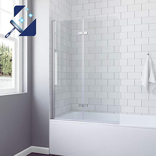 AQUABATOS® 100 x 140 cm Shower Screen for Bathtub, Bathtub Attachment, Chrome Shower, Foldable Shower Screen, Glass Folding Wall Made of 5 mm Screens, Safety Glass, Real Glass, Nano Coating
