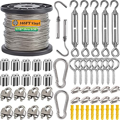 Roxanned 50m Garden Wire Rope Kit with Turnbuckles | 2mm PVC Coated 304 Stainless Steel Cable Wire for Vine Support, String Lights Hanging & Catenery Systems | Heavy Duty Outdoor Tension Kit