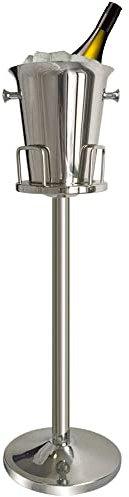 Secchiello per Il Ghiaccio con Supporto,Secchiello Refrigerante Bottiglie, Secchiello Vino Champagne Incluso Supporto per Spumante, Vino e Champagne 5 L d'Argento,91cm