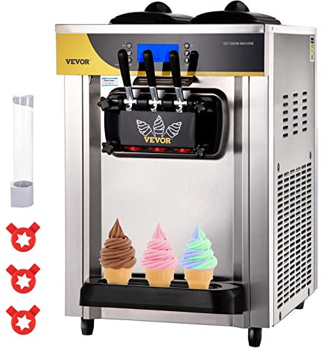 VEVOR Gelatiera da Banco da 2200W, Macchina per Gelato Soft da 22-30 L/ora, Gelatiera Commerciale a 3 Gusti con Accessori Completi, Utilizzo per Gelato Soft