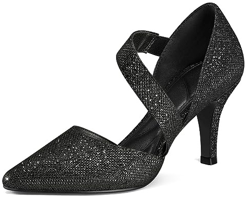 mysoft Women's Pointed Toe Low Stiletto Heel Dress Pumps Shoes - Available in Wide Sizes Black-Glitter