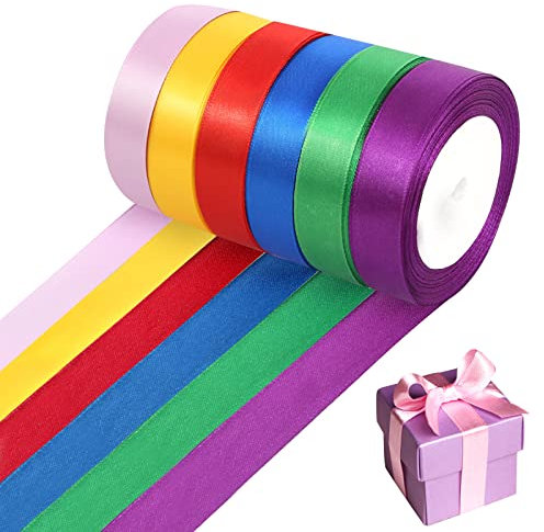 Geschenkband Breit Satinband Bunt Seidenband Schleifenband Hochzeit Geschenkbänder Geschenk Band zum Verpacken von Geschenken Blumen Kunsthandwerk und Festlichen Dekorationen (6 Rollen, 22M x 20MM)