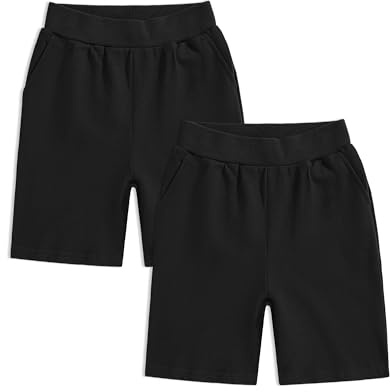 Auranso Boys School Shorts Kids Black School PE Sports Cycling Shorts Boys Black Shorts with Pockets 2 Pack, 7-8 Years