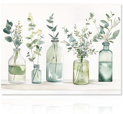 Botanical Bathroom Wall Art Poster Bottles Plants Prints, Farmhouse Floral Canvas Painting Poster for Bathroom Bedroom Living Room 12x16 in Unframed