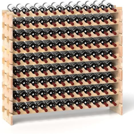 COSTWAY Casier à Bouteilles pour 108 Bouteilles, Étagère à Vin en Bois de Pin, Porte-Bouteilles à 9 Niveaux Modulable et Extensible, Range Bouteille Robustes pour Cave, Cuisine, Bars, Naturel