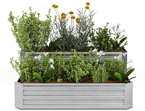 blumfeldt - Fioriera Rialzata a 2 Livelli in Acciaio Galvanizzato, 405L, 120x90 cm, Resistente alla Corrosione, Facile da Montare, Aiuola Rialzata per Ortaggi & Erbe Aromatiche