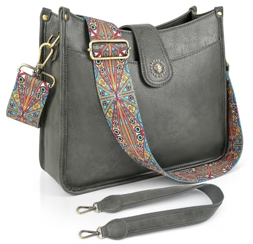 VIMUTI Handtasche Damen Mittelgroß Umhängetasche Crossbody Bag mit Breiter Gurt Schultertasche Hobo Bag veganem Leder Tasche 2 Schulterriemen Kartenschlitz Reisetasche