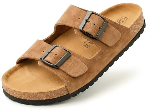 GONKOS®, Sandali Uomo Donna in Pelle, Vera Pelle, Sughero Naturale, Sandali Donna Estive Ciabatte Donne Uomo, Qualità Made in Spain, Colore Muscade Taglia 36