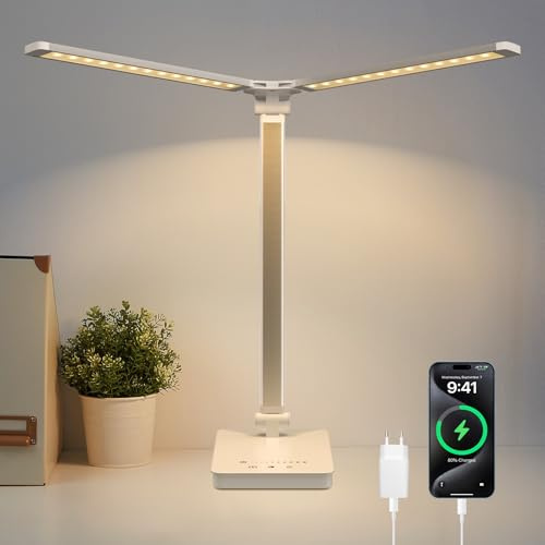 JVURICE Lámpara de escritorio LED regulable con batería de 4000 mAh, 5 colores y 10 niveles de brillo, lámpara de mesa inalámbrica con conector USB, control táctil y temporizador para niños, oficina y