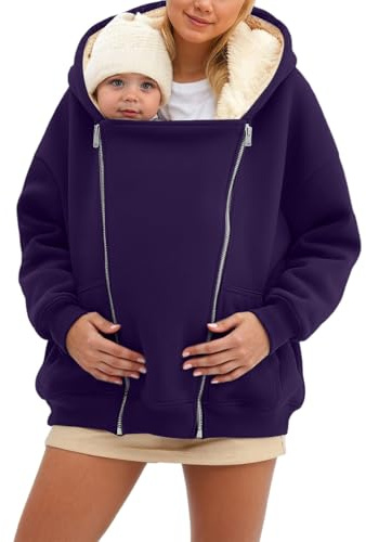 Hanraz Veste de grossesse d'hiver avec empiècement pour bébé - Chaude - Couleur unie - Veste de grossesse douce - Élégante veste polaire 2 en 1 - Manteau de grossesse, A02 violet foncé, L