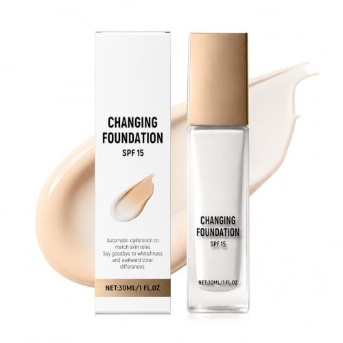 Färgskiftande foundation SPF 15 30 ml, vit färgskiftande foundation med niacinamid och fuktessens, lätt make-up foundation, anpassar sig till hudtonen, naturlig finish för ansiktet
