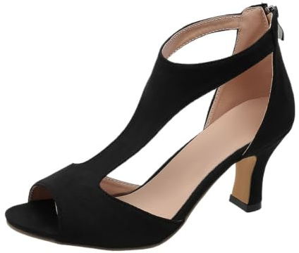 Dam stilettklackade sandaler med peep toe utskärning, 6 cm klackskor | Mjuk tygöverdel, T remskärning, dragkedja bak, halkfri sula för sommarbröllop