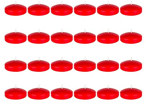Mega Candles 24 pcs Unscented Red Floating Candles, Hand Poured Wax Candle 3 Inch Diameter, Home Décor, Wedding Receptions, Occasions, Festivities, Events, Meditations, Tranquility, Spa