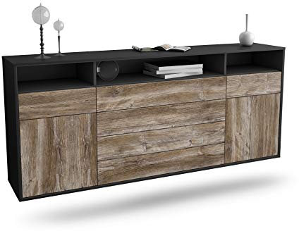 Dekati Sideboard Bellevue hängend (180x77x35cm) Korpus anthrazit matt - Front Holz-Design Treibholz - Push to Open - Leichtlaufschienen