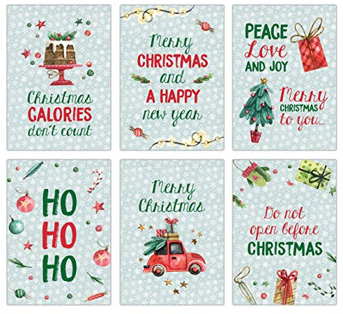 Papierdrachen Set de Tarjetas de Navidad - 12 postales diseñadas con cariño para Navidad - impresión artística para enviar, decorar paquetes y coleccionar - Set 13 inglés menta