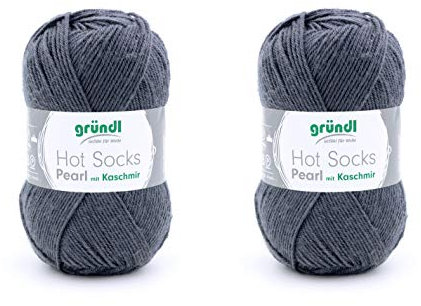 wolldealer 24 2-er Pack Hot Socks Pearl Uni, 2 x 50 g 4 fädiges Sockengarn mit Kaschmir, hochwertig u. weich, (03 anthrazit)