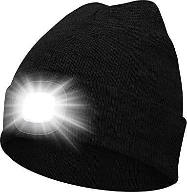 MISERWE Mütze mit Licht Unisex Mütze mit LED Licht USB Wiederaufladbar Laufmütze Alpenmütze Geschenke für Männer und Frauen Teens