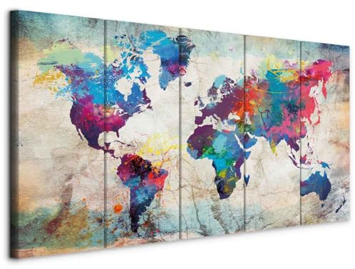 murando - Tableau Acoustique Carte du Monde 225x90 cm 5 Parties - Décoration Isolation Phonique Bureau Chambre Panneau Insonorisant Impression sur Toile - Monde Artistique k-A-0179-b-n
