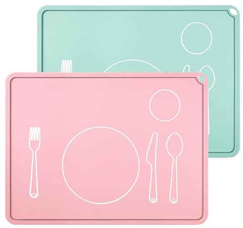 Webake Platzset Abwaschbar Silikon 2 Stück Tischsets Platzsets Abwischbar 40 x 30 cm Platzdeckchen Kinder Silikonmatte rutschfest Tischset