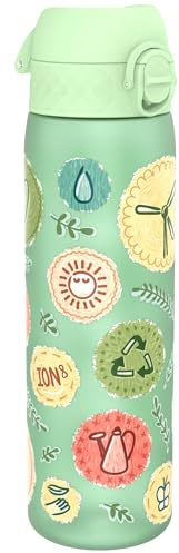 Ion8 Water Bottle, 500ml/18oz, Slim Leak Proof & BPA-Free Drinking Bottle, Secure Lock Prevents Spills, Dishwasher Safe, Carry Handle, Ideal for Adults & Kids - Travel, Gym & School, Green, Eco