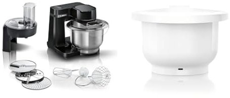 Bosch Küchenmaschine Serie 2 MUMS2EB01, Edelstahl-Schüssel 3,8 L & Rührschüssel MUZS2KR, 3,8 Liter, zur Zubereitung von Kuchen- und Hefeteigen