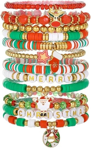 TOFBS Pulsera Mujer Navidad Diseño Festivo con Encantos de Papá Noel y Árbol de Navidad Accesorios de Moda para Celebraciones y Regalos Originales