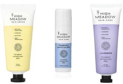 High Meadow Lip and Skin Care Bundle - Natural Lip Balm and Lanolin Cream Set for Intensive Hydration, Moisturizing, and Repair - Shea Butter, Beeswax, Vitamin E - Great for Dry Lips and Skin.